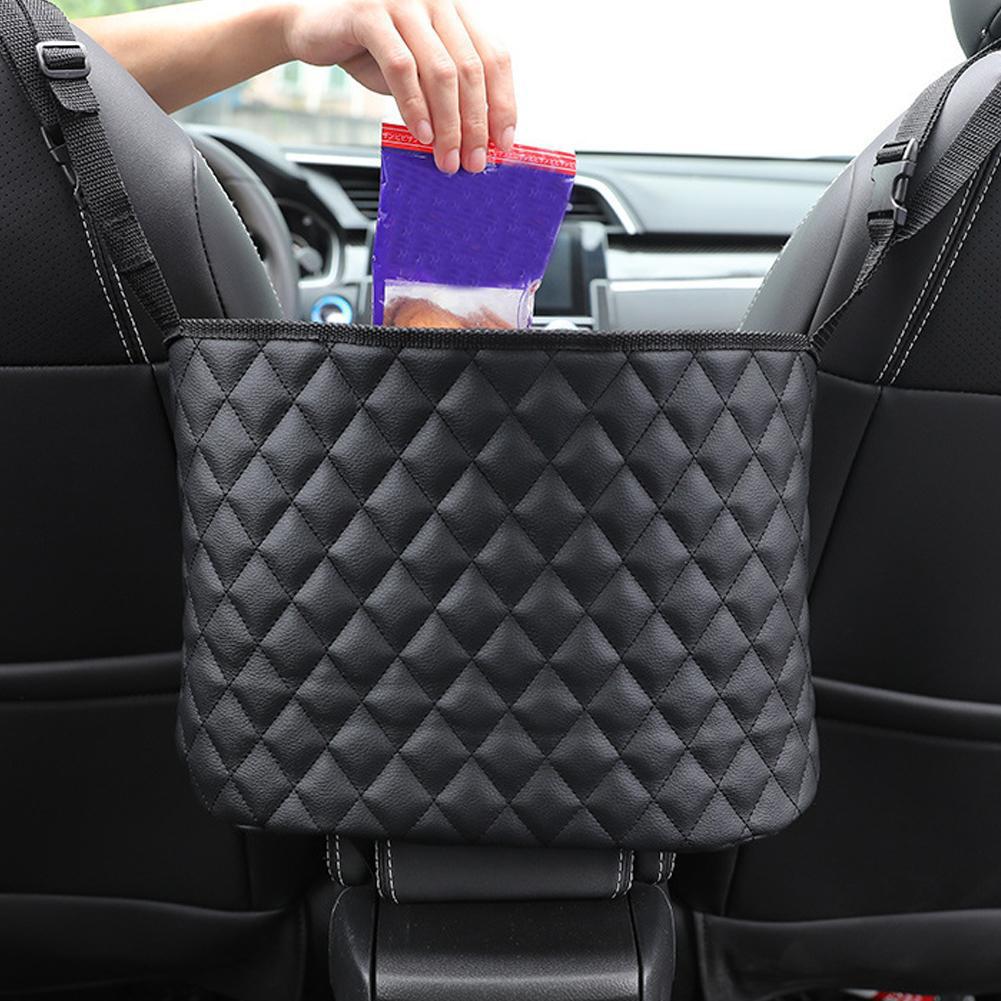 Car Seat Middle Storage Bag PU Leather Large Capacity Leather Bag Seat Back Storage Bag Water Cup Pockets Stowing Tidying