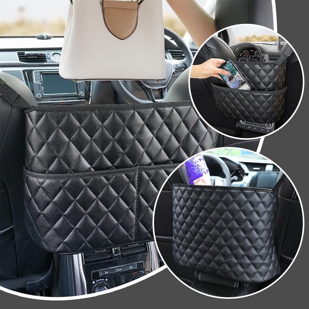 Car Seat Middle Storage Bag PU Leather Large Capacity Leather Bag Seat Back Storage Bag Water Cup Pockets Stowing Tidying