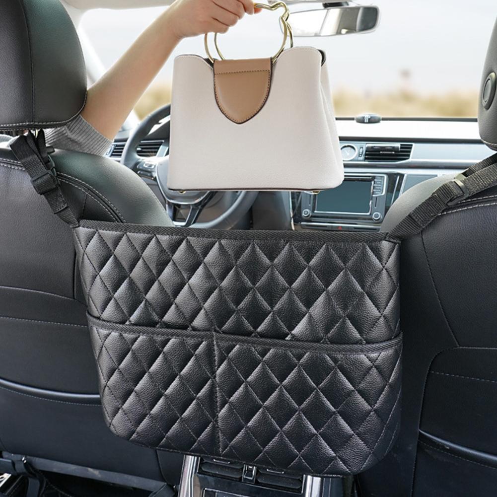 Car Seat Middle Storage Bag PU Leather Large Capacity Leather Bag Seat Back Storage Bag Water Cup Pockets Stowing Tidying