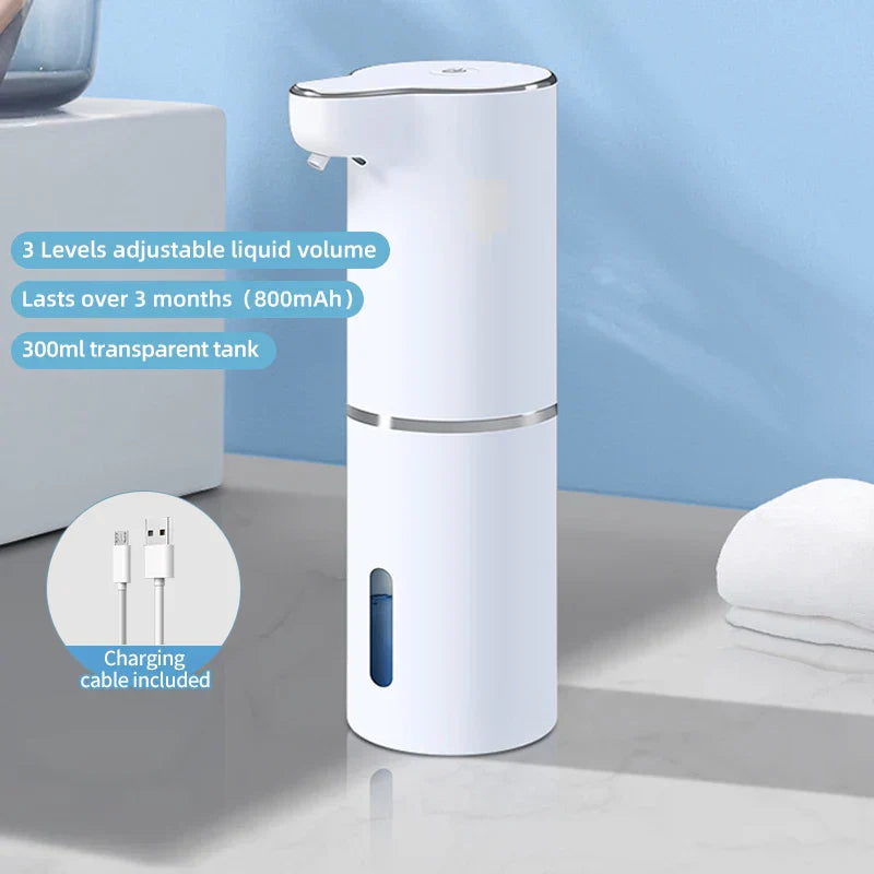New Wall Mounted Automatic Soap Dispenser Foam Smart Hand Washing Machine 300ml Liquid Rechargeable Bathroom Induction Sensor