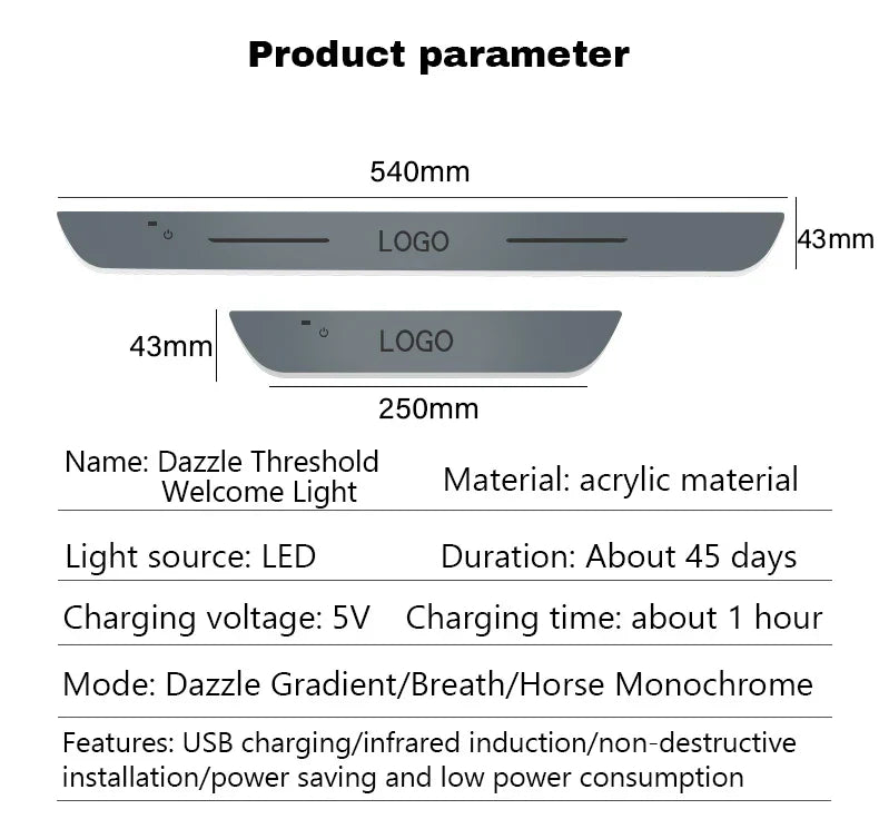 Car Welcome Door Sill Light Threshold Lamp Welcome Plate Pedal Light with Wireless LED Light Adjustable color changing mode
