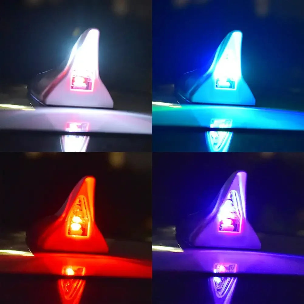 Universal Car Shark Fin Antenna Roof Tail Modification Light with Solar LED Light Car Antenna Driving Safety Warning Light