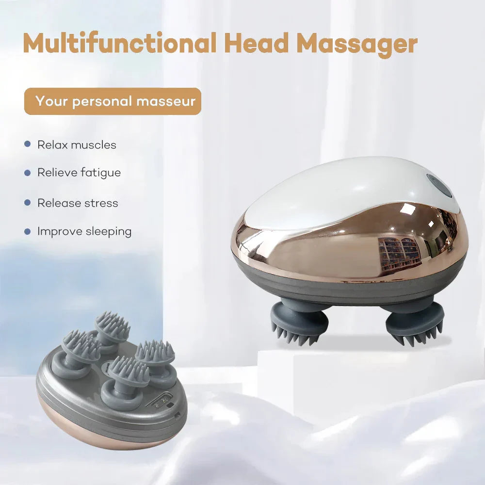 Electric Scalp Massager Heads Scalp Kneading Vibrating Device 6 Modes for Hair Growth Stress Relax Waterproof Massageador