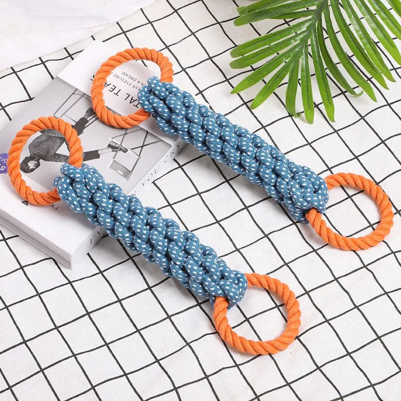 Indestructible Cotton Rope Toy for Medium Large Dogs Tough Natural Chew Toy Puppy Teething Stress Relief Built-in Toothbrush Des