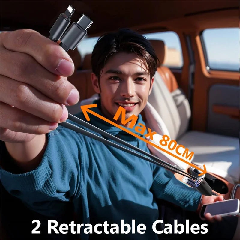 45W 5 In 1 Car Charger With Retractable Cable& Air Freshner USB/Type C Aroma Starlight Car Adapter USB/Type C PD3.0 For Phone