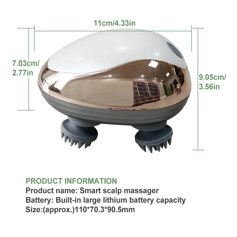 Electric Scalp Massager Heads Scalp Kneading Vibrating Device 6 Modes for Hair Growth Stress Relax Waterproof Massageador