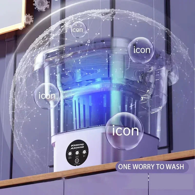 Portable Washing Machine 8L Small Foldable with Spin Dryer for Socks Underwear Panties Mini Washer Household Laundry