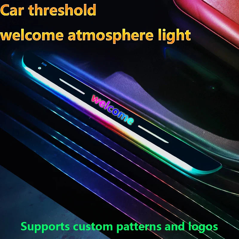 Car Welcome Door Sill Light Threshold Lamp Welcome Plate Pedal Light with Wireless LED Light Adjustable color changing mode