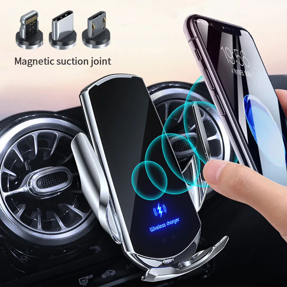 15W Q3 Smart Sensor Car Phone Wireless Charger Fast Charging Auto-Clamping Car Phone Holder for iPhone and All  Android