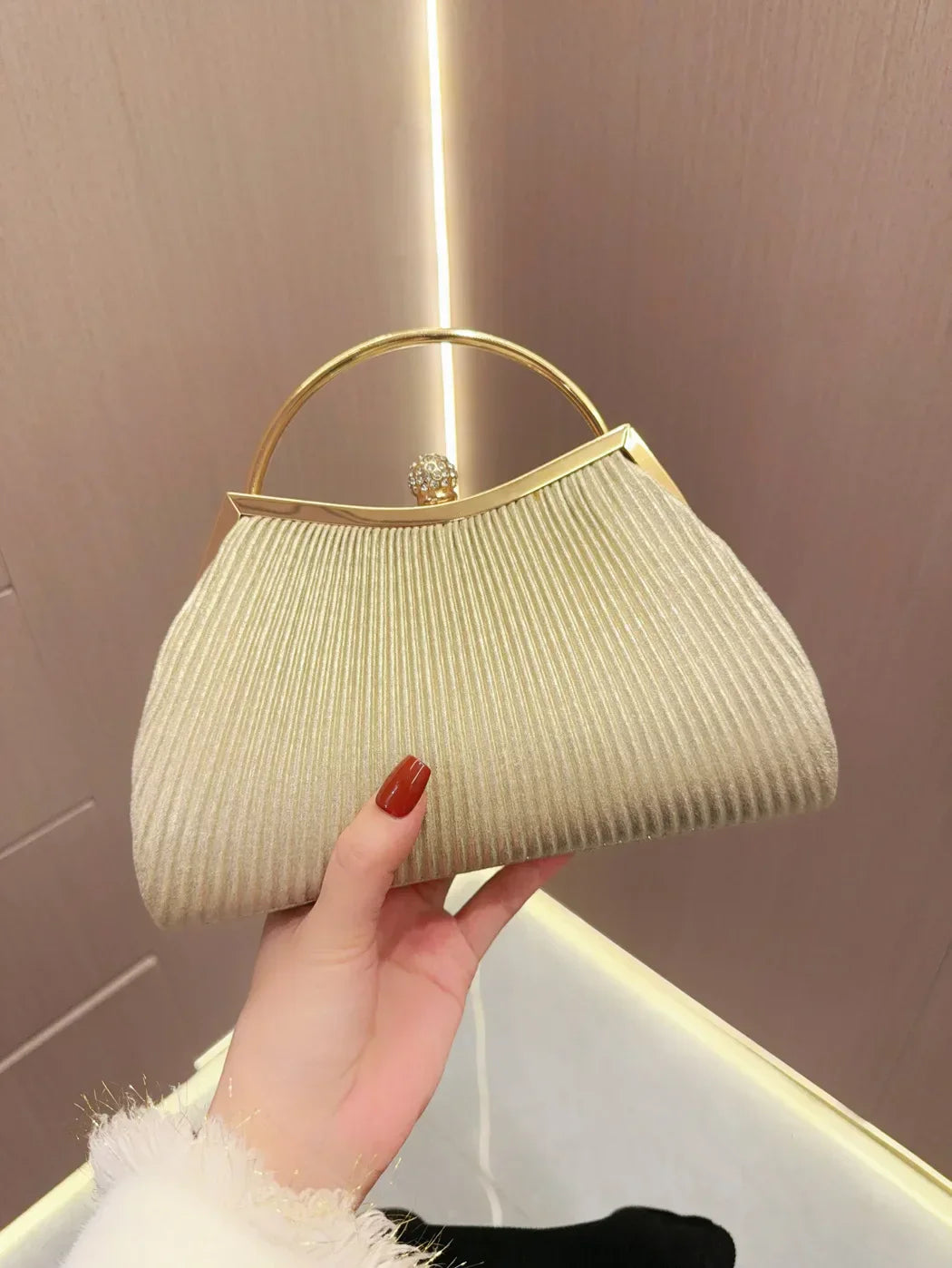 Fashion Women Evening Bag Elegant Glitter Pleated Ladies Clutch Party Wedding Shoulder Bags Banquet Handbag