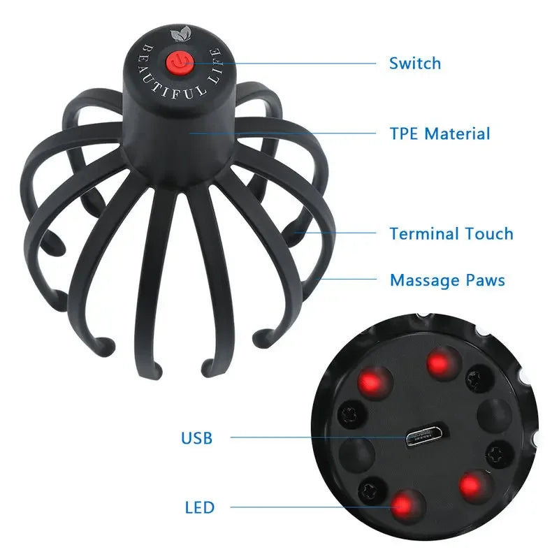 Electric Head Massager Scalp Hair Growth Head Relax Stress Relief Head Scratcher Scalp Stimulation Massage Claw Health Care