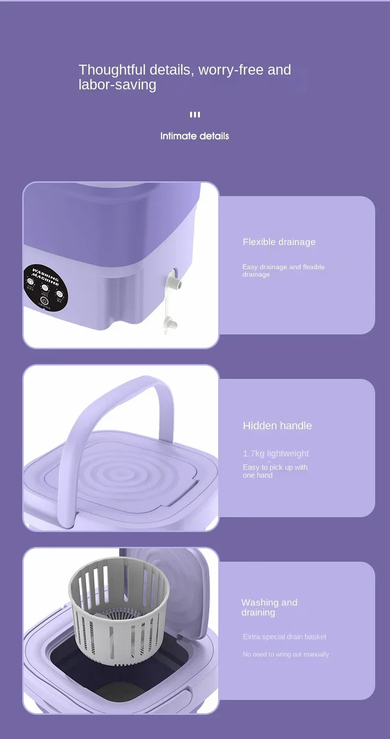 6.5L Portable Small Foldable Washing Machine with Spin Dryer For Socks Underwear Panties Washer Household Mini Washing Machine