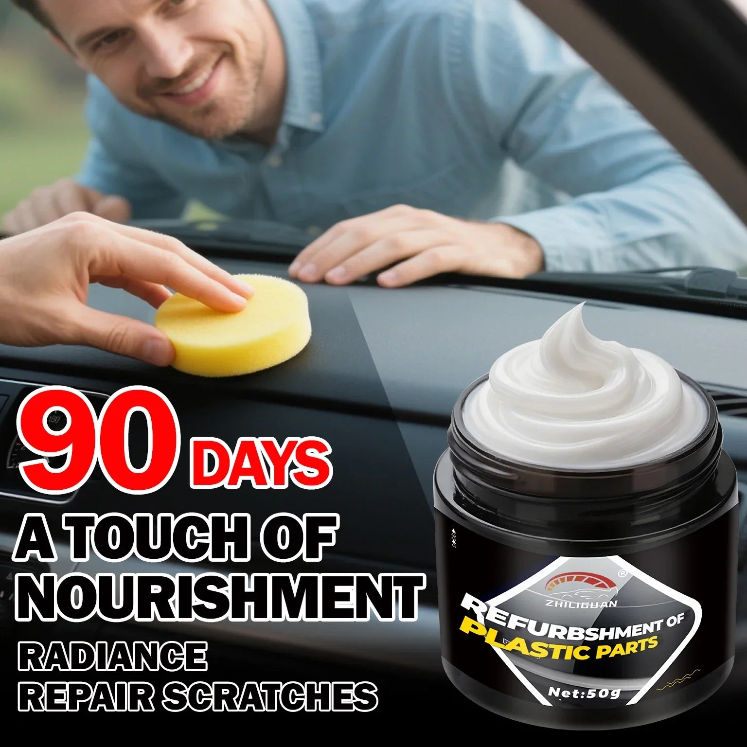 Car Restoration Kit: Black Interior Wax, Dashboard, Plastic, Tire, Seat Conditioner, Exterior Plastic Refurbishing Cream | Inter